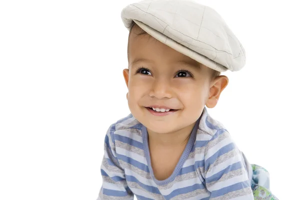 Niedlicher Kleiner Junge Mit Mütze Isoliert Auf Weißem Hintergrund — Stockfoto