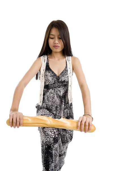 Woman with french bread — Stock Photo, Image