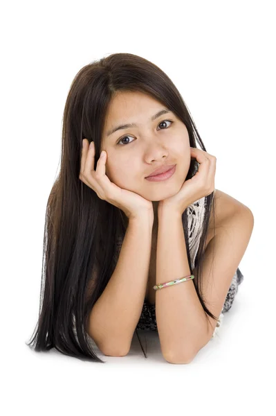 Güzel Asyalı Kadın Beyaz Arka Planda Izole Edilmiş — Stok fotoğraf