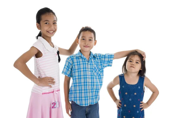 Enfants Tailles Différentes Isolés Sur Fond Blanc — Photo