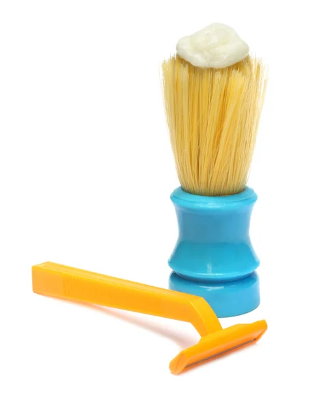Lâmina e escova com creme de barbear — Fotografia de Stock