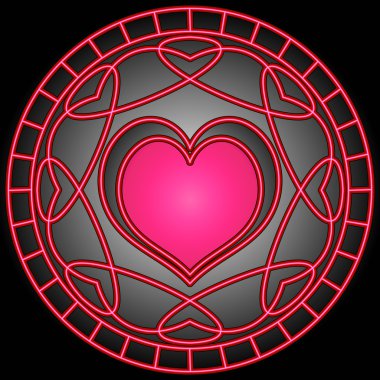 Pink heart and swirly patterns in a circle. clipart