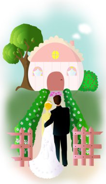 Two couples starting their new life clipart