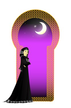 abayah ayakta içinde ön pencere, bir Müslüman kız