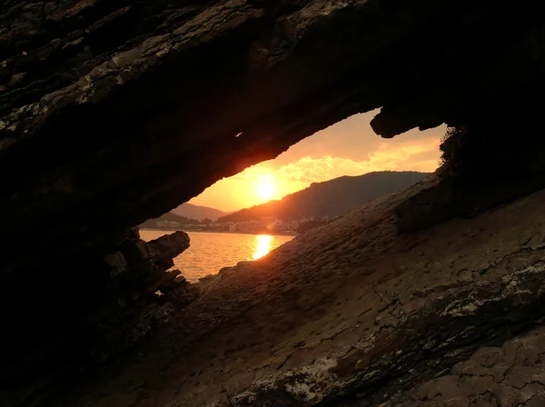 Zonsondergang Zee Rock Frame — Stockfoto