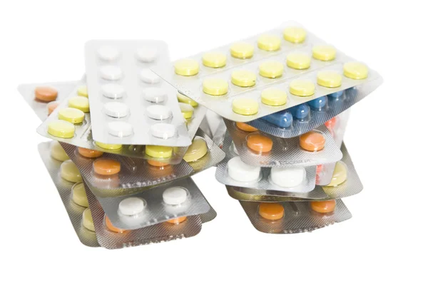 Embalagens de comprimidos coloridos — Fotografia de Stock