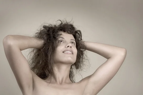 stock image Beautiful face of young woman with curly hairs