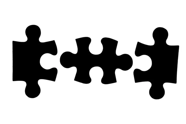 Three different black puzzle pieces — Stock Photo, Image