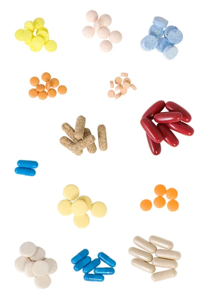 不同形状和颜色的药片 — 图库照片