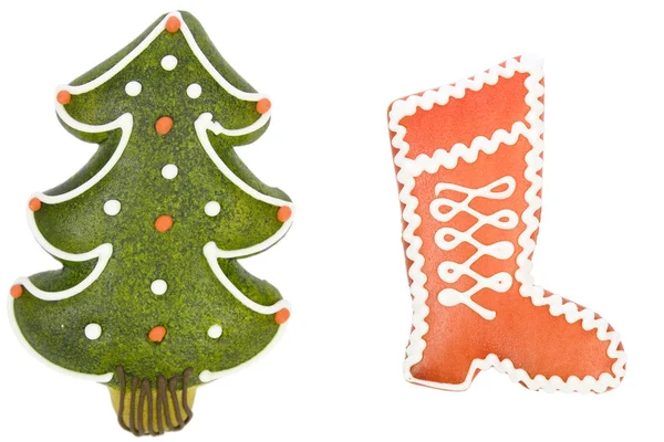 クリスマス ツリーとジンジャーブレッドから赤いブート x-mas クッキー — ストック写真