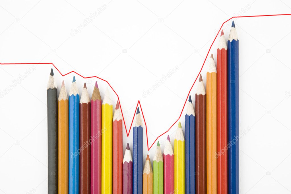 Graph illustrating growth made up of colored pencils