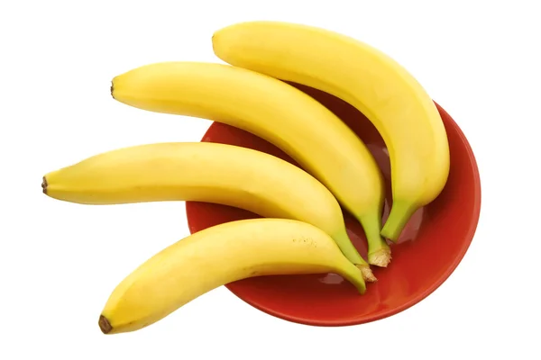 Para Plátanos Plato Rojo Sobre Fondo Blanco —  Fotos de Stock