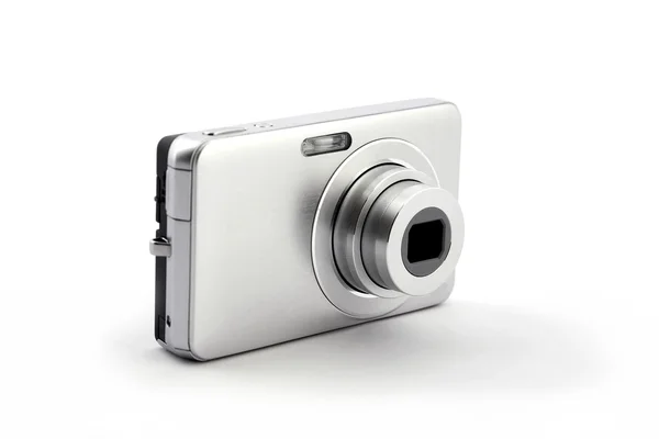 Silver digital compact photo camera — Stock Photo, Image