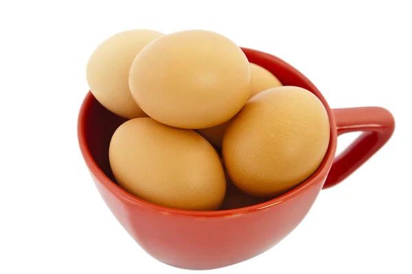 Καφετιά Αυγά Κόκκινο Μπολ Άσπρο Φόντο — Φωτογραφία Αρχείου