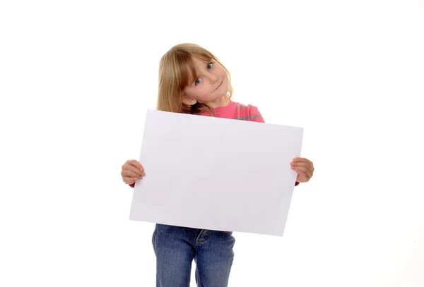 Girl with white paper — Stock Photo, Image