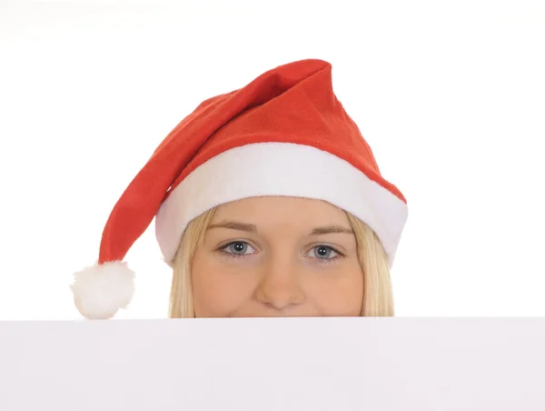 Vánoční dívka s vývěsní štít — Stock fotografie