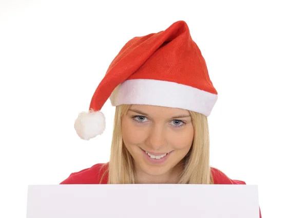 Christmas girl with signboard — Stock Photo, Image