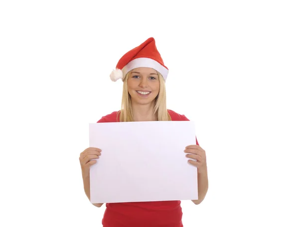 Christmas girl with signboard — Stock Photo, Image