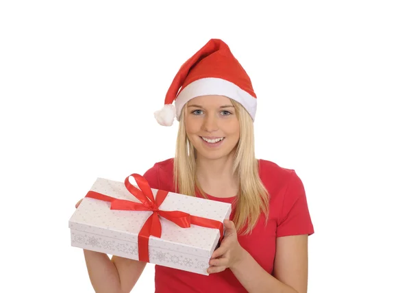 Menina de Natal com presente — Fotografia de Stock