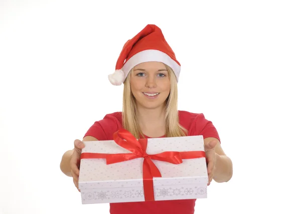 Karácsonyi lány ajándékkal — Stock Fotó