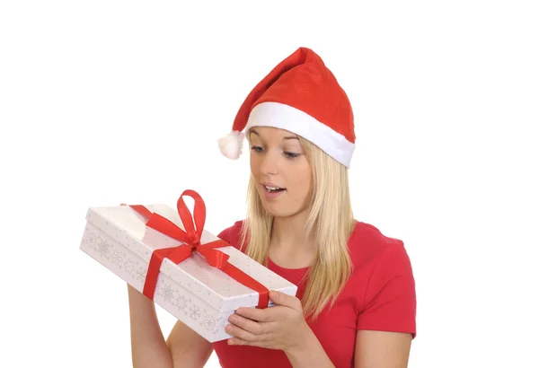 Christmas girl with gift — Stock Photo, Image