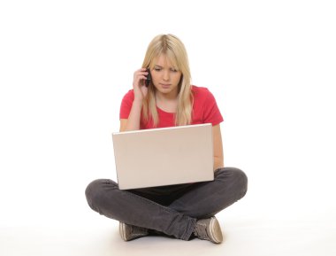 Woman with laptop and handy clipart