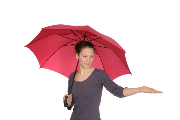 Jonge vrouw met rode paraplu — Stockfoto