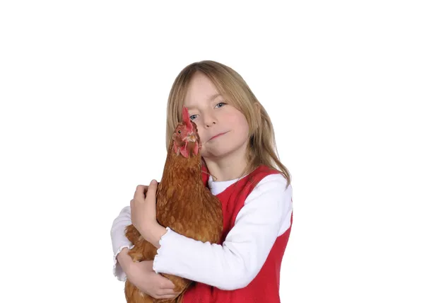 Little girl with chicken — Stock Photo, Image