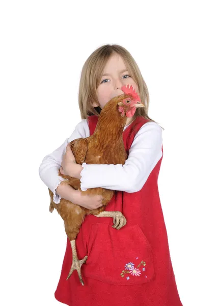 Liten flicka med kyckling — Stockfoto