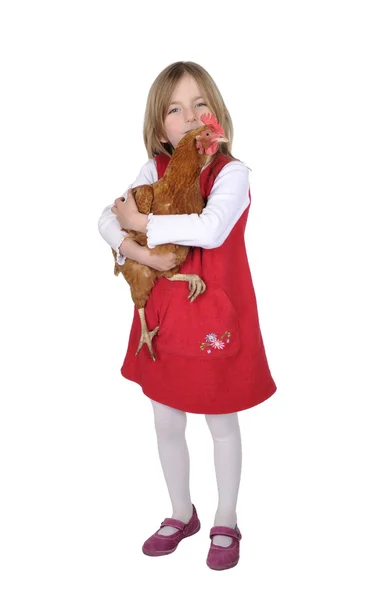 チキンと小さな女の子 — ストック写真