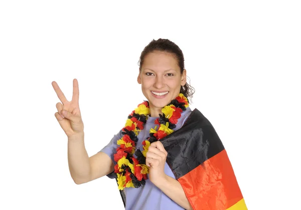 stock image Young woman as soccer fan