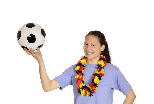 Young woman as soccer fan — Stock Photo, Image