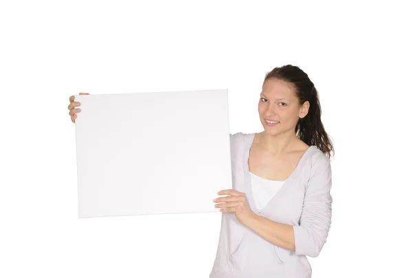 Mujer joven con cartelera blanca —  Fotos de Stock