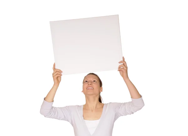 Young woman with white billboard — Stock Photo, Image