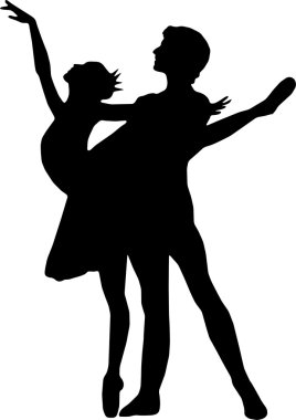 Ballet dance girl and boy silhouettes vector clipart