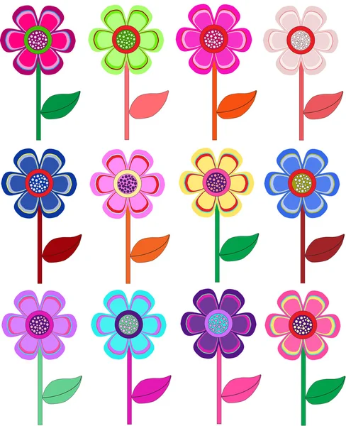 Zbiór kwiatów w różnych kształtach, kolor. — Wektor stockowy