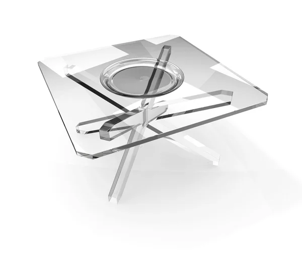 Стеклянная тарелка на стеклянном столе — стоковое фото