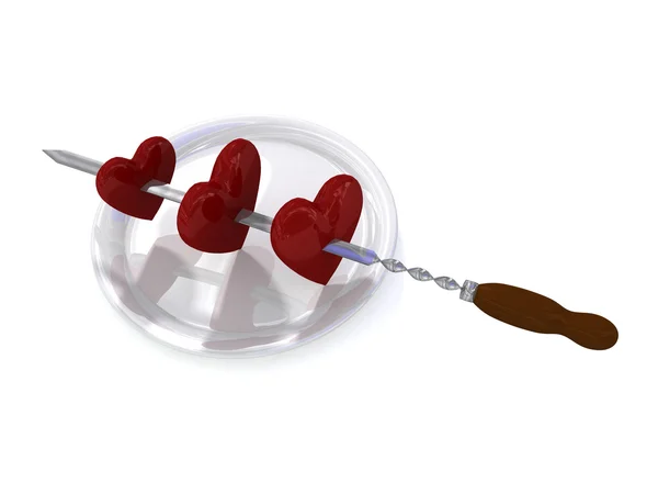 Hearts and skewer — Stock Photo, Image