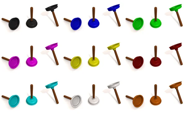 Color toilet plungers — Stock Photo, Image