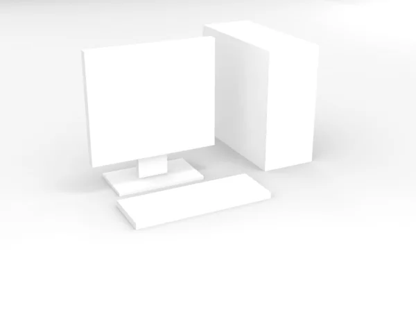 Computador branco sobre fundo branco — Fotografia de Stock