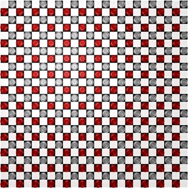 Много Белых Красных Шашек Большой Шахматной Доске — стоковое фото