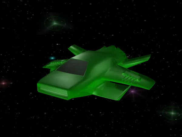 Зеленый Боевой Космический Корабль Глубоком Космосе — стоковое фото