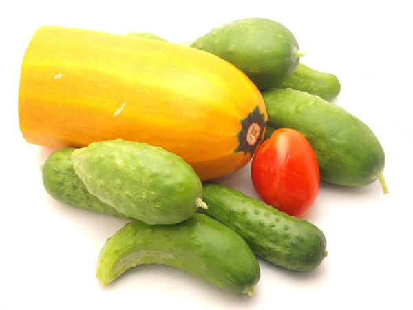 Tomatoes, vegetable marrow and cucumbers — Stock Photo, Image