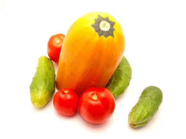 Tomater, vegetabilisk märg och gurkor — Stockfoto