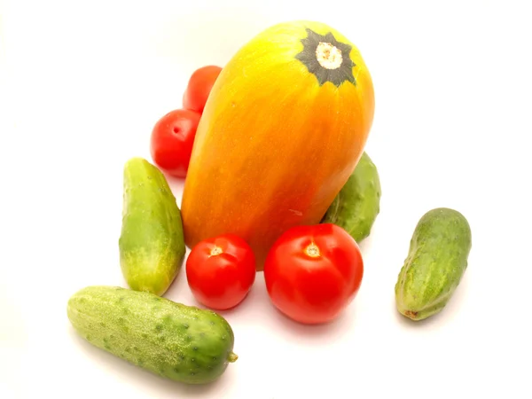 Pomidory, warzywa kostnego i ogórki — Zdjęcie stockowe