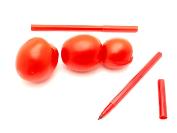 Tomatoes and felt-tip pens — Stock Photo, Image
