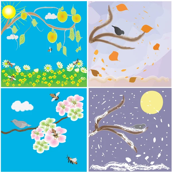 Yılı-Bahar, yaz, Sonbahar, kış mevsimsel değişiklikler simgeleri — Stok Vektör
