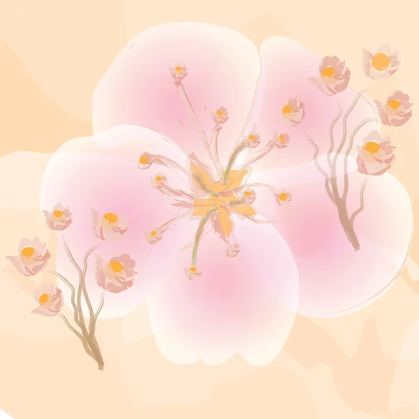 Flores rosas abstractas sobre fondo naranja acuarela — Vector de stock
