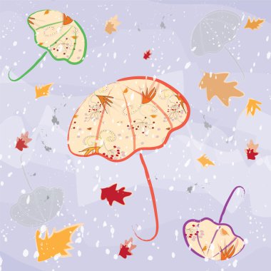 Colorful umbrellas on violet watercolour autumnal background vector