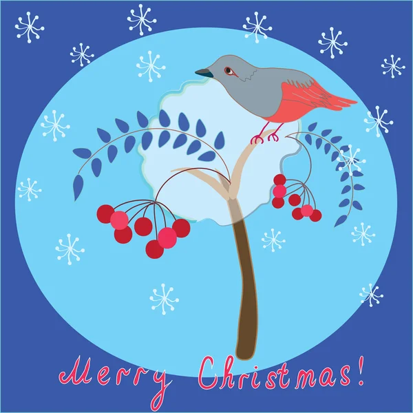 Christmas greeting card with ashberry and bird — Stock Vector